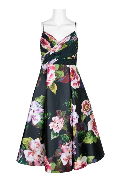 Adrianna Papell Spaghetti Strap Ruched Box Pleat Pockets A-Line Zipper