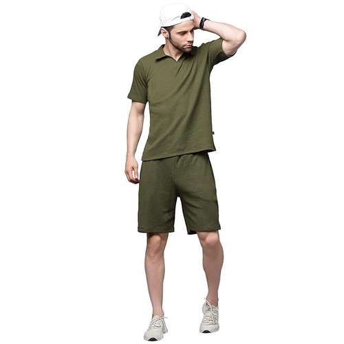 Waffle Knit Solid Co-ord Set for Men's (Collar Tshirt with Matching