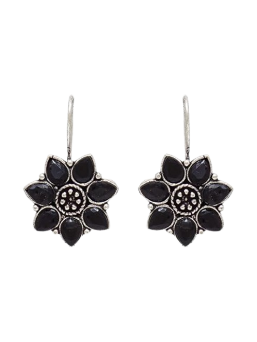  Nykaa Fashion Stylish Oxidisied Silver Flower Earrings With Black