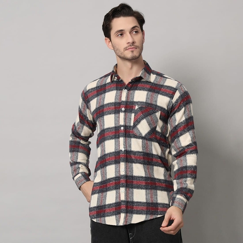 Men’s Flannel Checkered Shirt (Size-L) (Color-OFF WHITE)