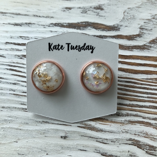 Gold Flake White Druzy Earrings