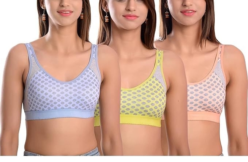 Women's Cotton Non-Padded and Non-Wired Sports Bra (Pack of 3) (Color