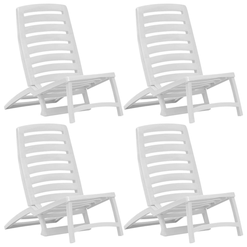 Folding Beach Chair 4 pcs Plastic White