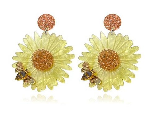 Bee Dasiy Flower Earrings Acrylic Earrings Sunflower