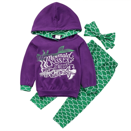 3 Pcs Girls Kids Mermaid Clothing Set Toddler Baby