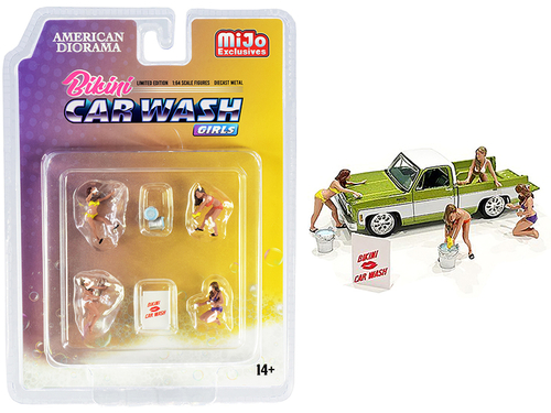\Bikini Car Wash Girls\" Diecast Set of 7 pieces (4 Figurines and 3