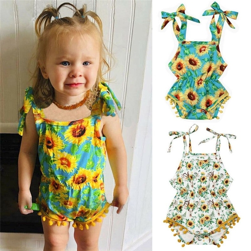 Cute Infant Baby Girl Floral Strap Bodysuits