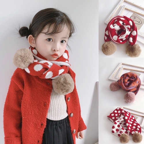 Children Kids Winter Hairball Polka Dot Printed