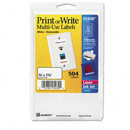 Avery 05430 Print or Write Removable Multi-Use Labels- 3/4 x 1-1/2- Wh