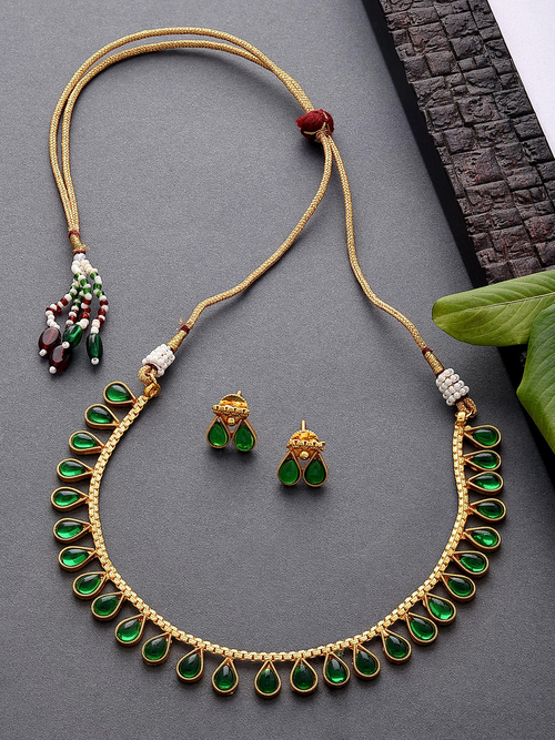 Emerald Gold Plated Teardrop Jewellery Set