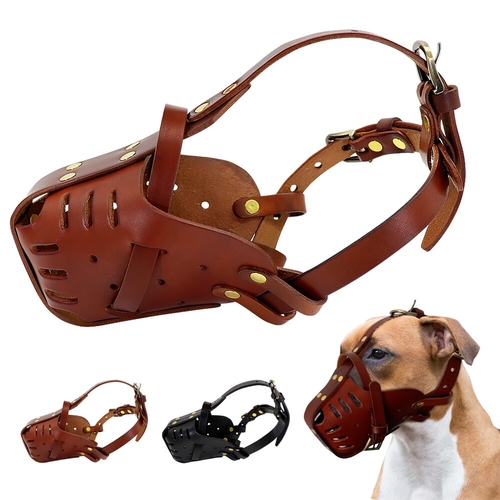 Dog Muzzles Adjustable Leather Pet Mouth Mask Anti