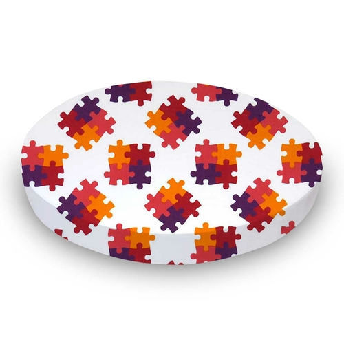 SheetWorld Fitted Round Crib Sheet - 100% Cotton Woven - Puzzle, Made