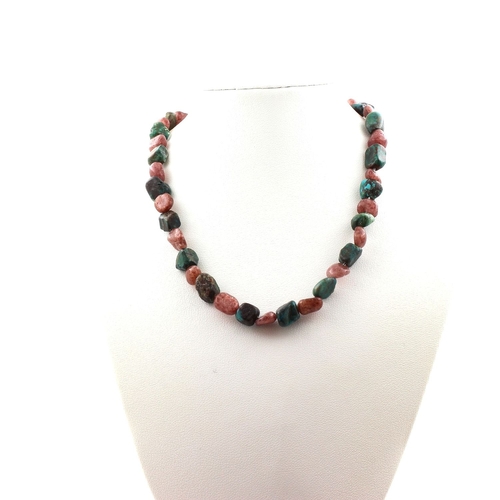 Chrysocolla from the USA + Ruby from Brazil beads necklace.