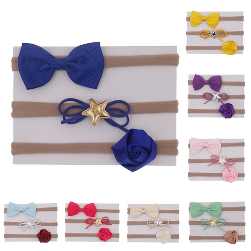 3Pcs Kids Elastic flower headband Hair Girls baby