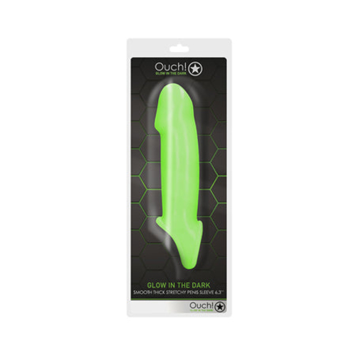 Ouch! Glow in the Dark Smooth Thick Stretchy 6.3 in. Penis Sleeve Neon