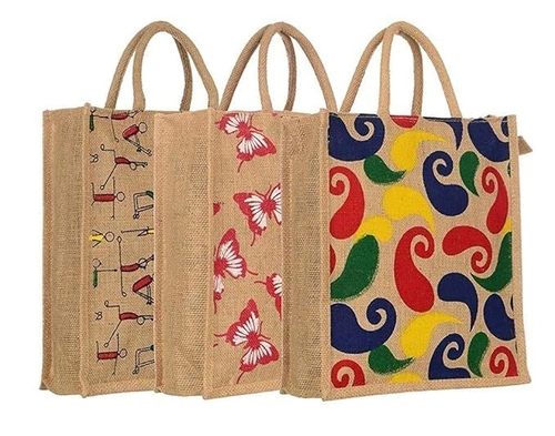 Jute Bag, 1 Pc Beautiful Designs Printed Tiffin/Shopping/Grocery Hand