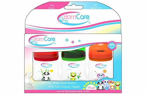 BornCare BCWS-162-2 4oz 125ml Wide Neck Feeding Bottle with Silicone N