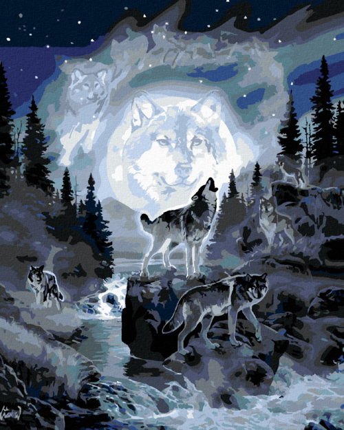 Zuty - Paint by Numbers - WOLVES UNDER THE FULL MOON (AL AGNEW), 40x50