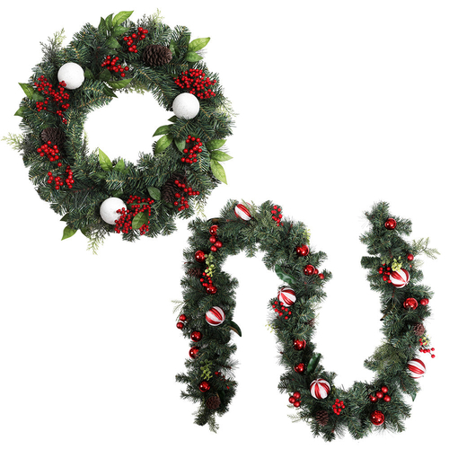 Jingle Jollys Christmas Garland with Wreath Set Ornaments Xmas Tree