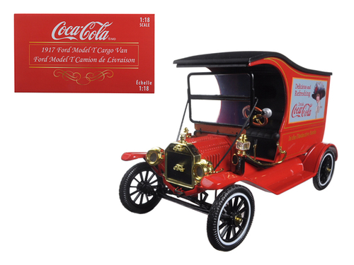 1917 Ford Model T Cargo Van \Coca-Cola\" Red 1/18 Diecast Model Car by