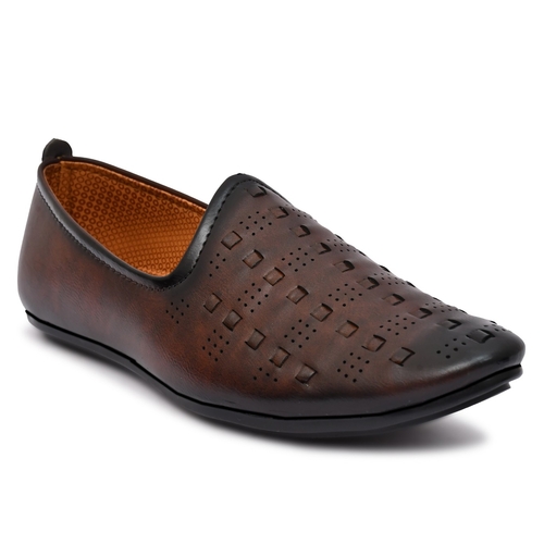 Men Woven Design Lightweight Mojaris (Size-UK-7) (Color-DARK BROWN)