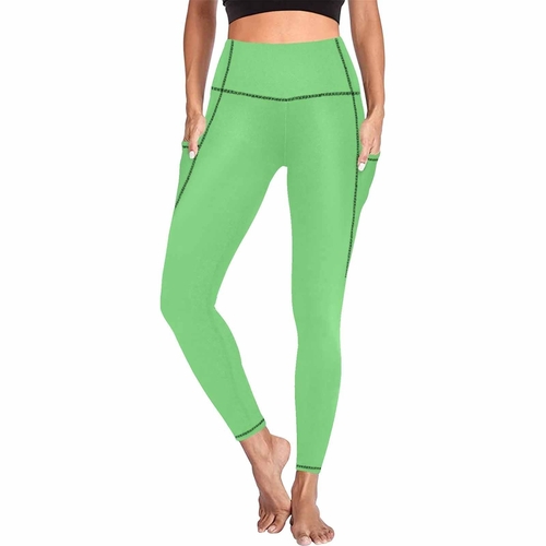Womens Leggings with Pockets - Fitness Pants / Pastel Green
