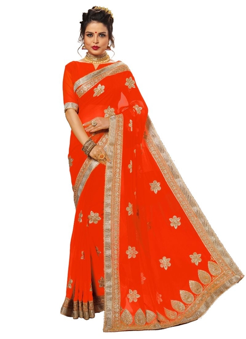Orange Color Georgette Saree with Blouse