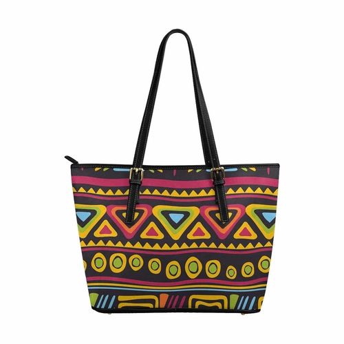 Large Leather Tote Shoulder Bag - Bohemian Print