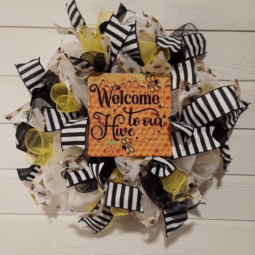 Welcome to Our Hive Honey Bee Deco Mesh Wreath