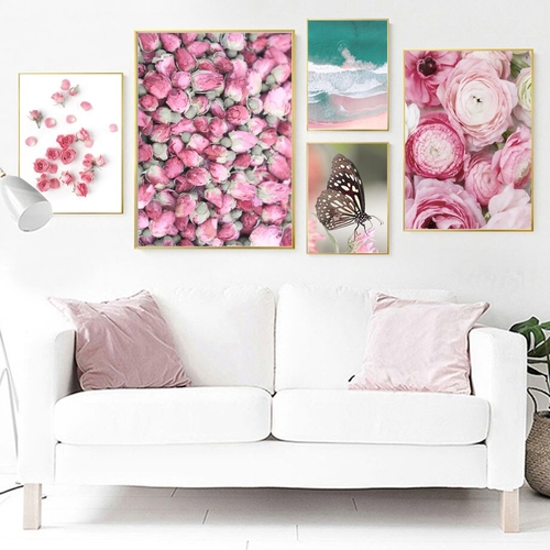 Pink Rose Happy Girl Beach House Seagull Wall Art