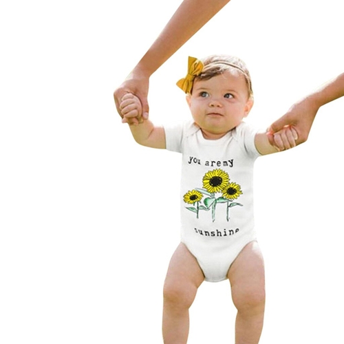 NewbornBaby Girls Rompers Letter Sunflower Print