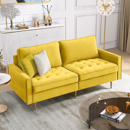 Modern Velvet  fabric sofa 71" - Yellow