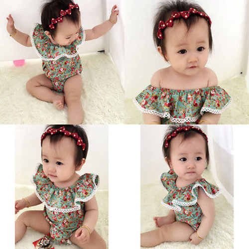 Newborn Girl Summer Flounced Bodysuits Infant Kids