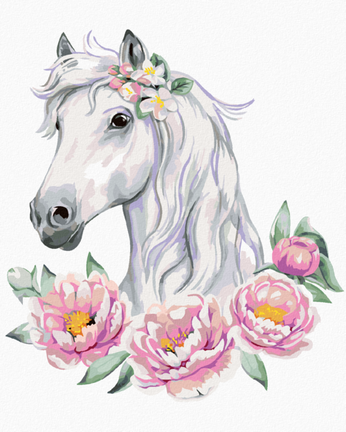 Paint by Numbers - WHITE HORSE WITH PEONIES