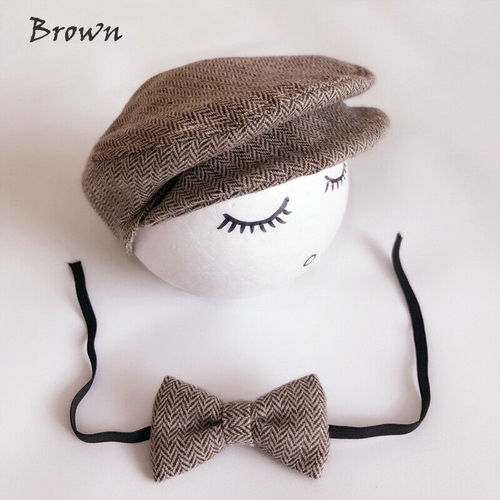 Newborn Baby Peaked Beanie Cap Hat Bow Tie Photo