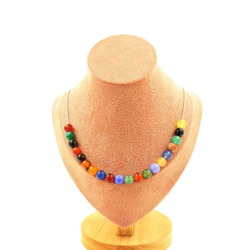 Multicolored Agate 20 beads necklace 8 mm.