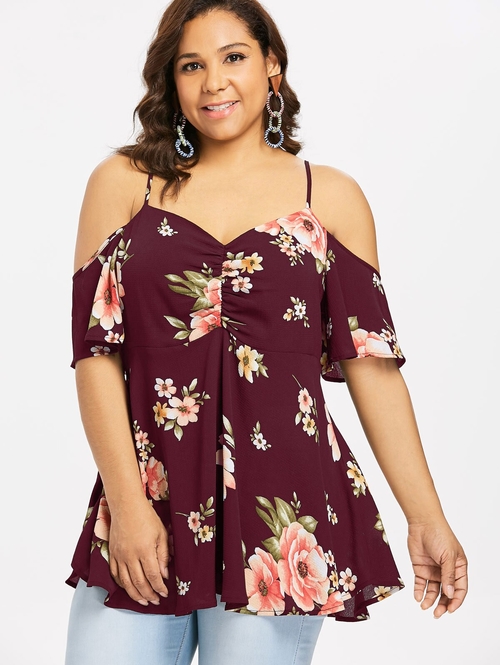  Plus Size Blusas Feminina Floral Print Open