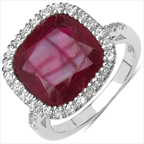 7.55 Carat Genuine Ruby & White Topaz .925 Sterling Silver Ring