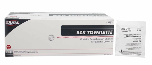 Dukal BZK Towelettes 5'' x 8". Pack of 100 Benzalkonium Chloride Pads.