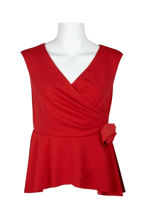 Adrianna Papell V-Neck Sleeveless Gathered Side Flower Detail Zipper