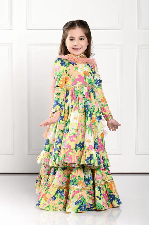 GIRLS ETHINIC FLARED SUIT SET (SIZE-5-6yr) (COLOR-YELLOW)