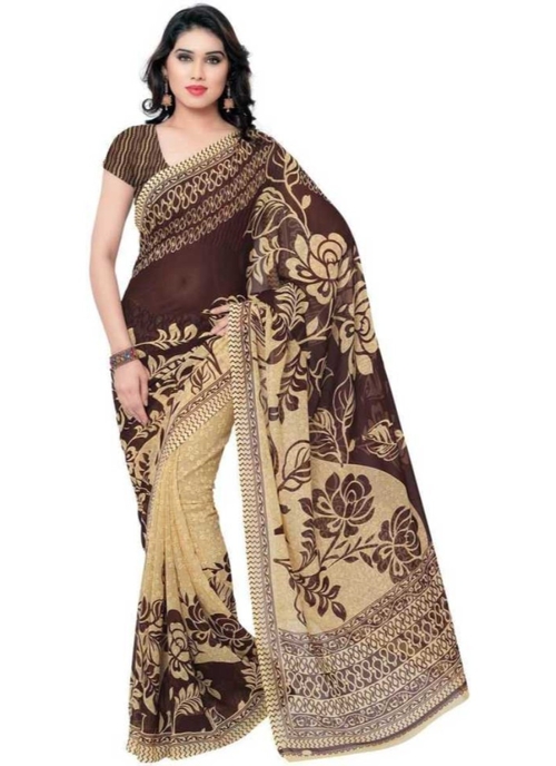 Printed Faux Georgette Coffee Color Saree