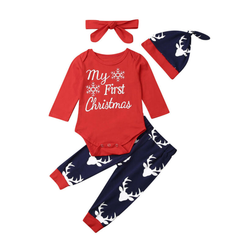 4PCS Newborn Baby Boy Girl Christmas Clothes Set