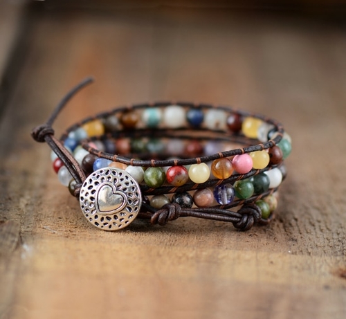 Vintage Leather Bracelets Vibrant Natural Stones 3