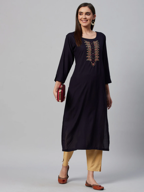 Womens viscose straight kurta (Size-L) (Color-BLACK)