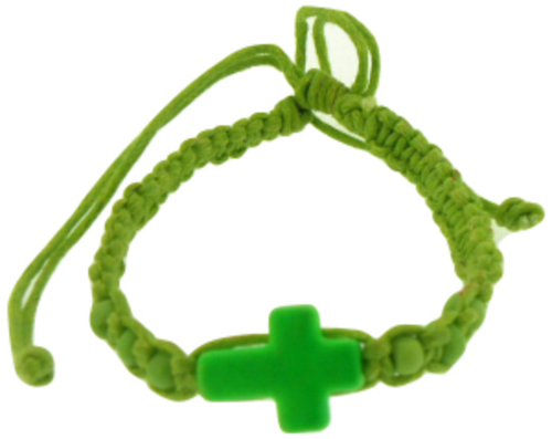 Solid Rock Jewelry 144816 Green Cotton Adjustable Friendship with Cros