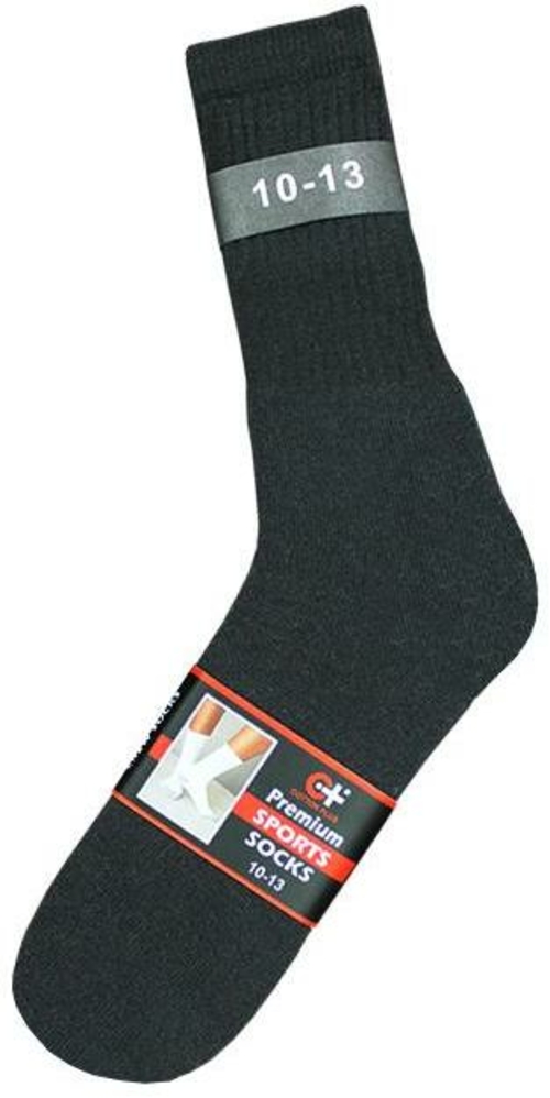 Cotton Plus Sports Socks - Black, 9-11, 3 Pack