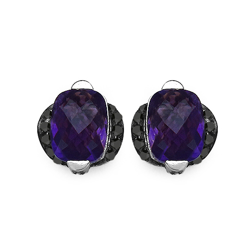 3.14 Carat Genuine Amethyst & Black Diamond .925 Sterling Silver