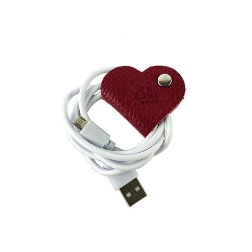 K0039VB | Avvolgicavo Cuore Made in Italy in Vera Pelle pieno fiore,