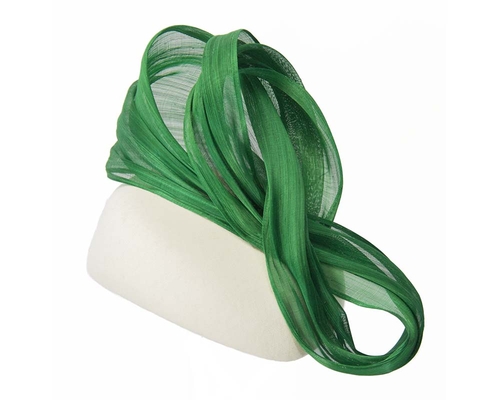 Cream green autumn winter racing pillbox with silk bow